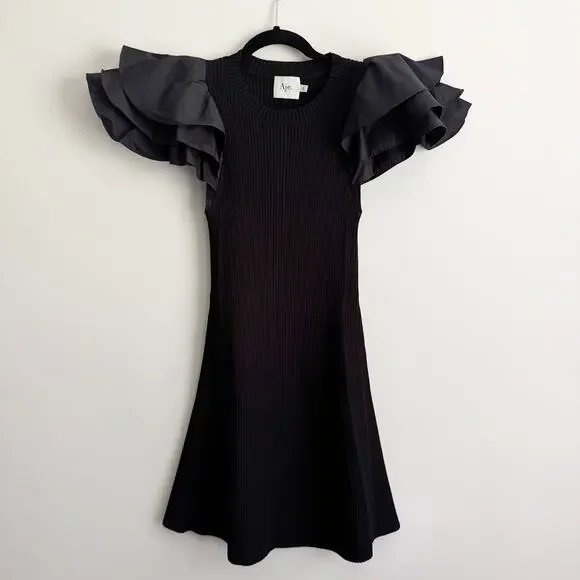 Aje Black Questa Puff Ruffle Sleeve Mini Dress Small -  conticontadores.com.br